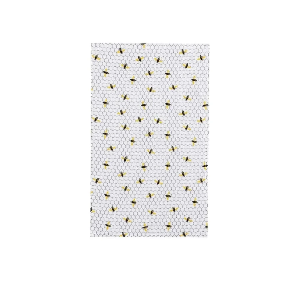 Honeybee Kitchen Towels 5-Pc Honeycomb White Black Checks Yellow Cotton Gift NEW